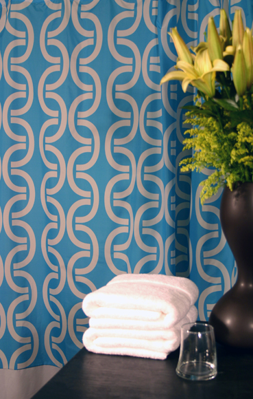 Links Blue and White Shower Curtain
