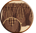 Gingham and Mini-Check (Burgundy) Tab-top Curtains, Tiers, 3 Valances