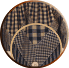 Gingham and Mini-Check (Navy) Tab-top Curtains, Tiers, 3 Valances