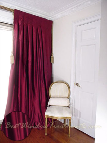 Thai Silk Pleated Drapery Curtain Panel in Deep Burgundy