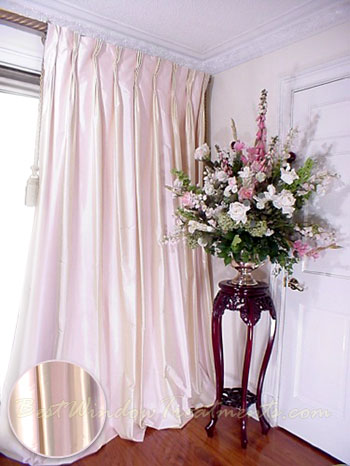 Thai Silk Pleated Drapery Curtain Panel in Two-tone Pale Pink and 