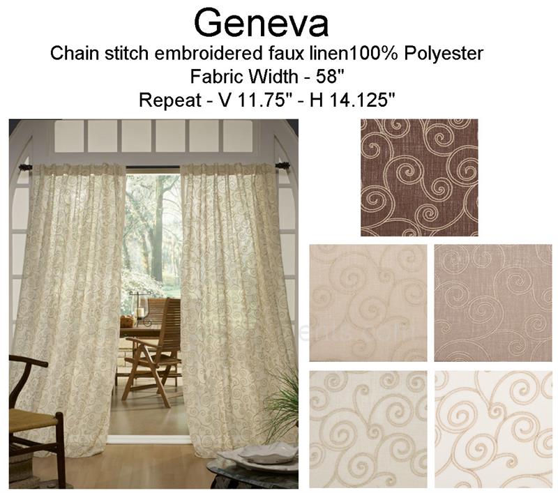 Geneva Scroll Linen Curtain Drapery Panels
